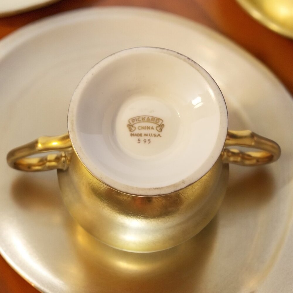 PICKARD Open Sugar Bowl, #595 Rose and Daisy 24K Gold Encrusted Rose U.S.A. Made - Picture 6 of 10